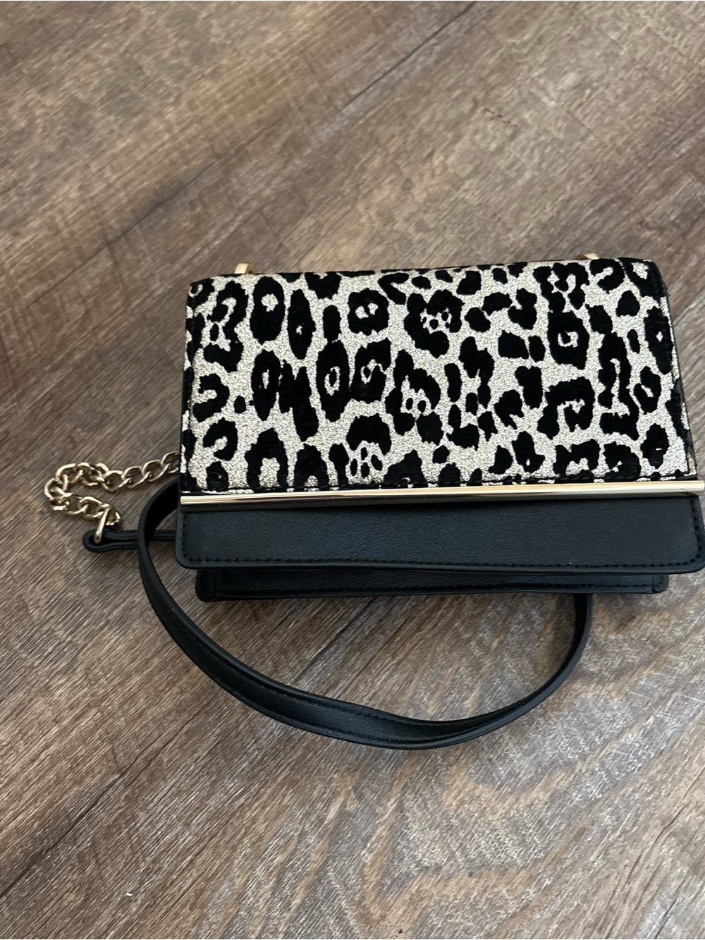 Aldo Black and White Leopard-Print Crossbody